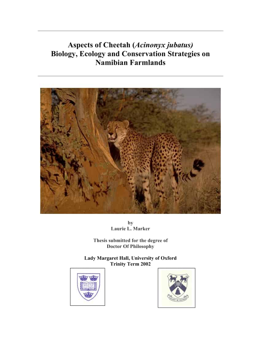 Aspects of Cheetah (Acinonyx jubatus) Biology, Ecology